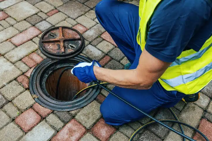 tech performing sewer cleaning in brooklyn, ny