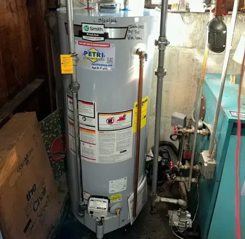 A newly installed water heater by a Petri technician in Brooklyn, NY.