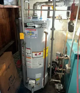 A newly installed water heater by a Petri technician in Brooklyn, NY.