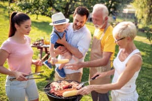 Family in backyard